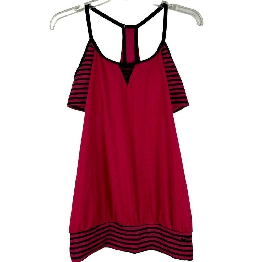 Nike Fuchsia Pink Laser Stripe Layered Tankini Activewear Top Large